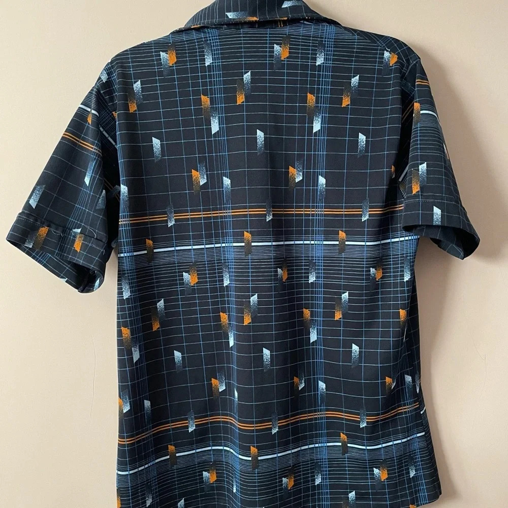 SOLD Vintage Short Sleeve Button Down Shirt Dagger Collar Mixed Print M - Picture 4 of 4